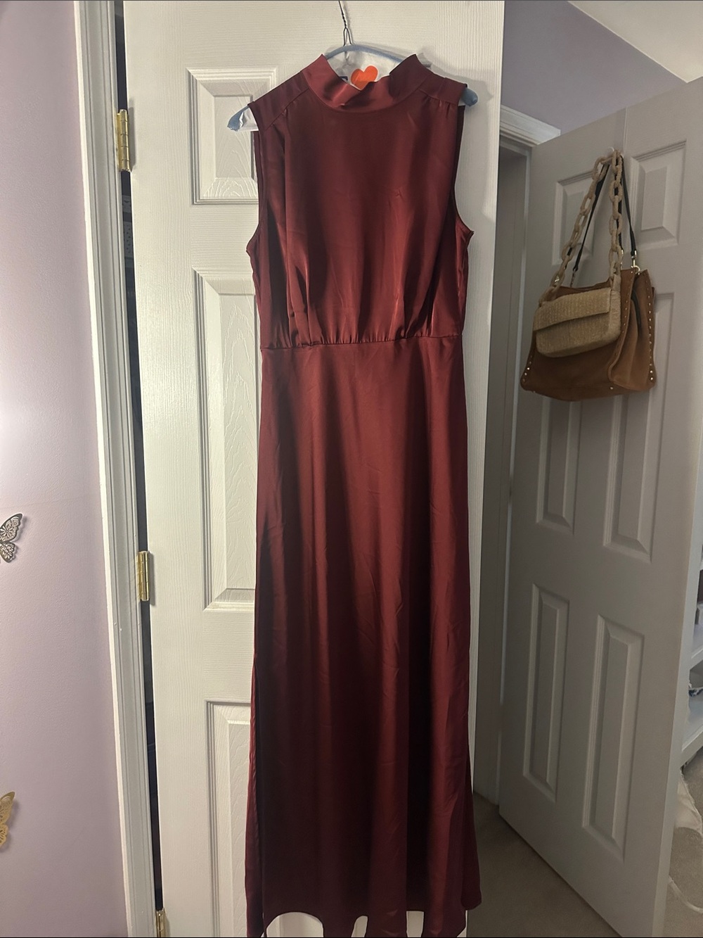Lulu's Sleeveless Burgundy Maxi Dress with High Neck